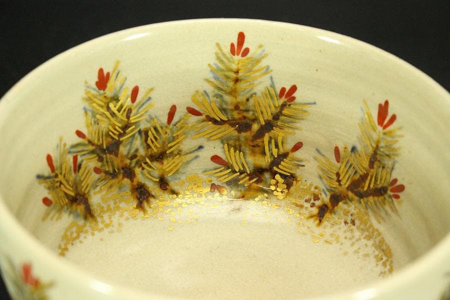 茶道具 糸田川阿山人造 若松の画 在印 共箱(LC881)