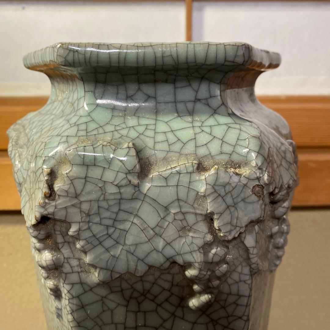 中国古玩　青磁山葡萄文面取花生　31cm13cm 中国古玩 青磁山葡萄文面取花生 31cm13cm