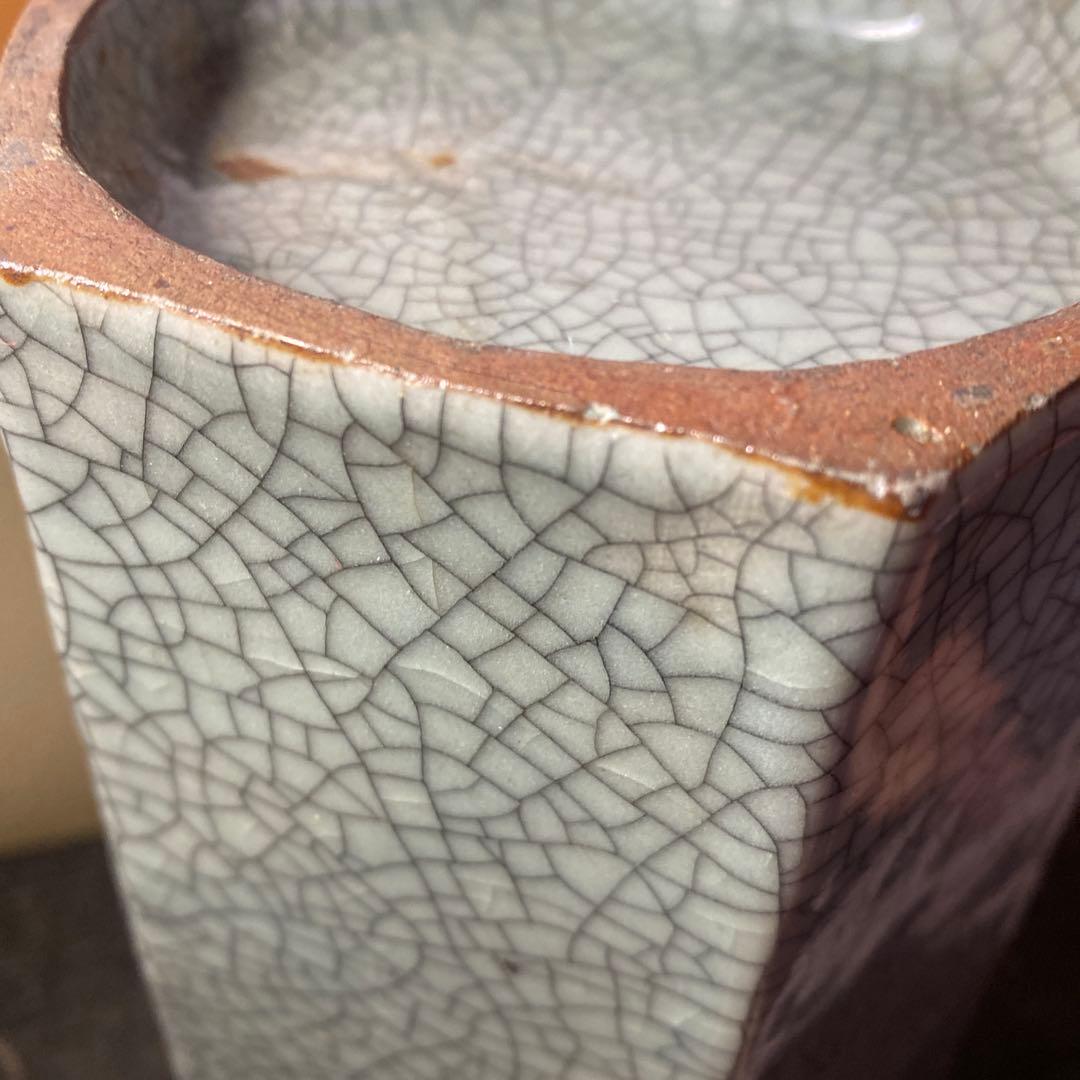 中国古玩 青磁山葡萄文面取花生 31cm13cm