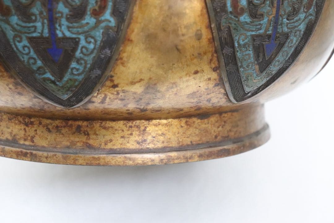 中国　七宝焼　渡金象耳葵龍紋簋　在銘　送料込み251217