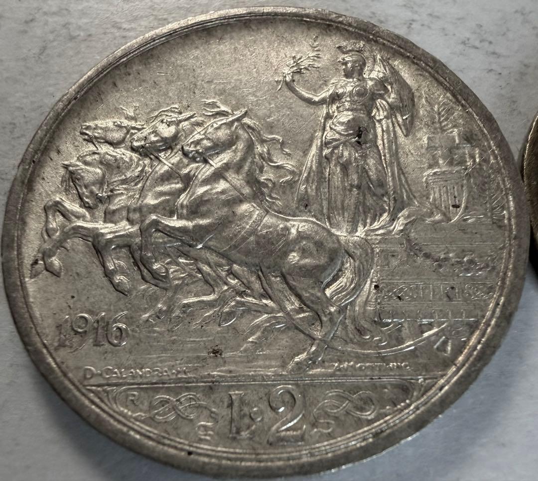 さ*e様 1916年イタリア王国 2リラ銀貨 ヴィットーリオ・エマヌエーレ3世 ☆イタリア2リラ銀貨☆1916年／ヴィットーリオ・エマヌエーレ3世