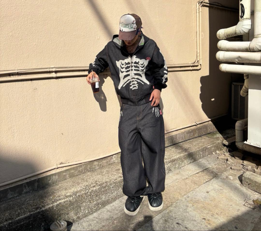 9090 Bone Rigid Denim Zip Hoodie Mサイズ