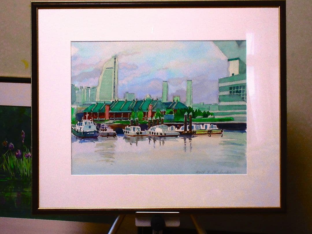 横浜の水彩画 2019年 作成 フレーム付き(赤レンガ倉庫)
