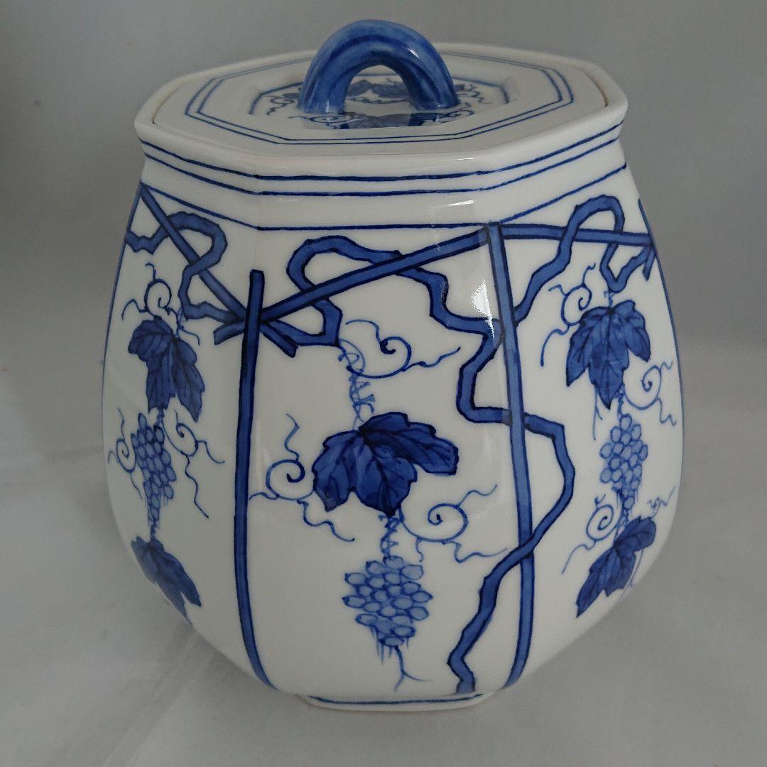 三代 西村徳泉 染付 セール 葡萄棚 水指 - 共箱 三代 西村徳泉 染付