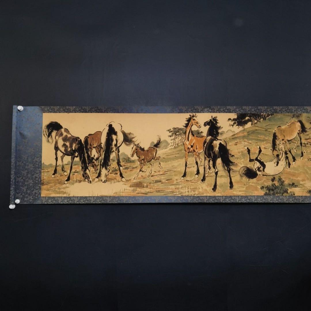 特価｜徐悲鸿 十駿図 絹布長巻｜中国水墨画｜馬図｜和室・客間・書斎装飾