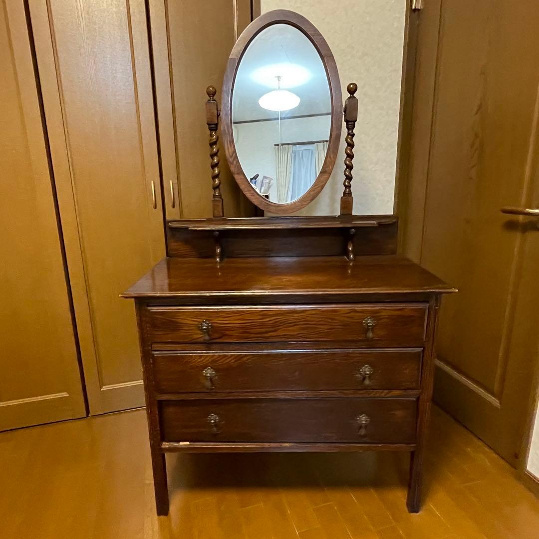 イギリスアンティーク　ミラー付きチェスト　オーク　柱ツイスト　3段引き出し アンティーク チェスト – 英国アンティーク家具専門店 神戸家具