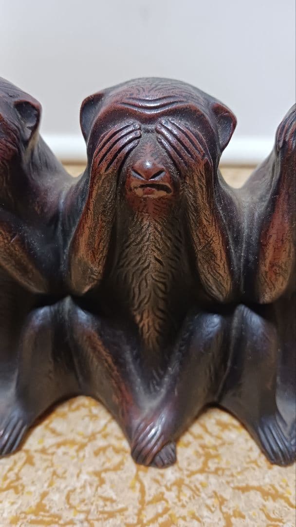 時代物 備前焼 三猿 置物 見ざる聞かざる言わざる 在銘 明治大正期 箱