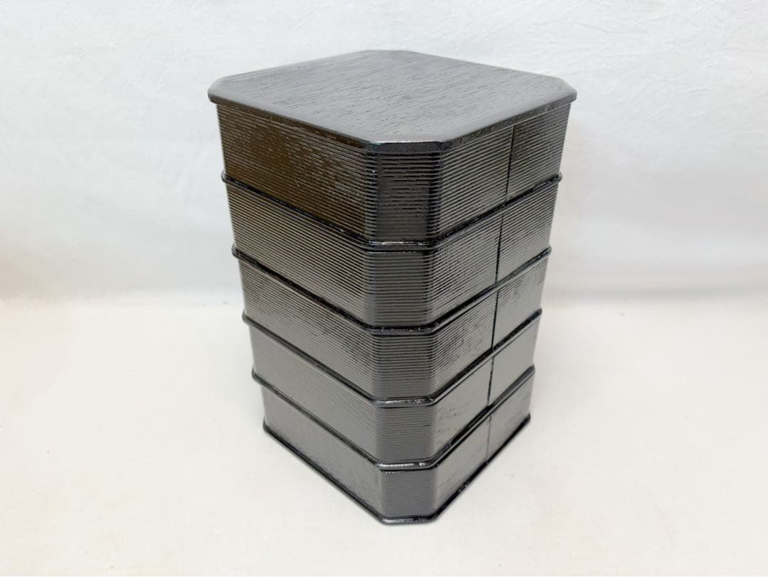 ほぼ未使用 懐石道具 木製柿合塗 5段縁高重 茶懐石 利休好写 お正月 紙箱