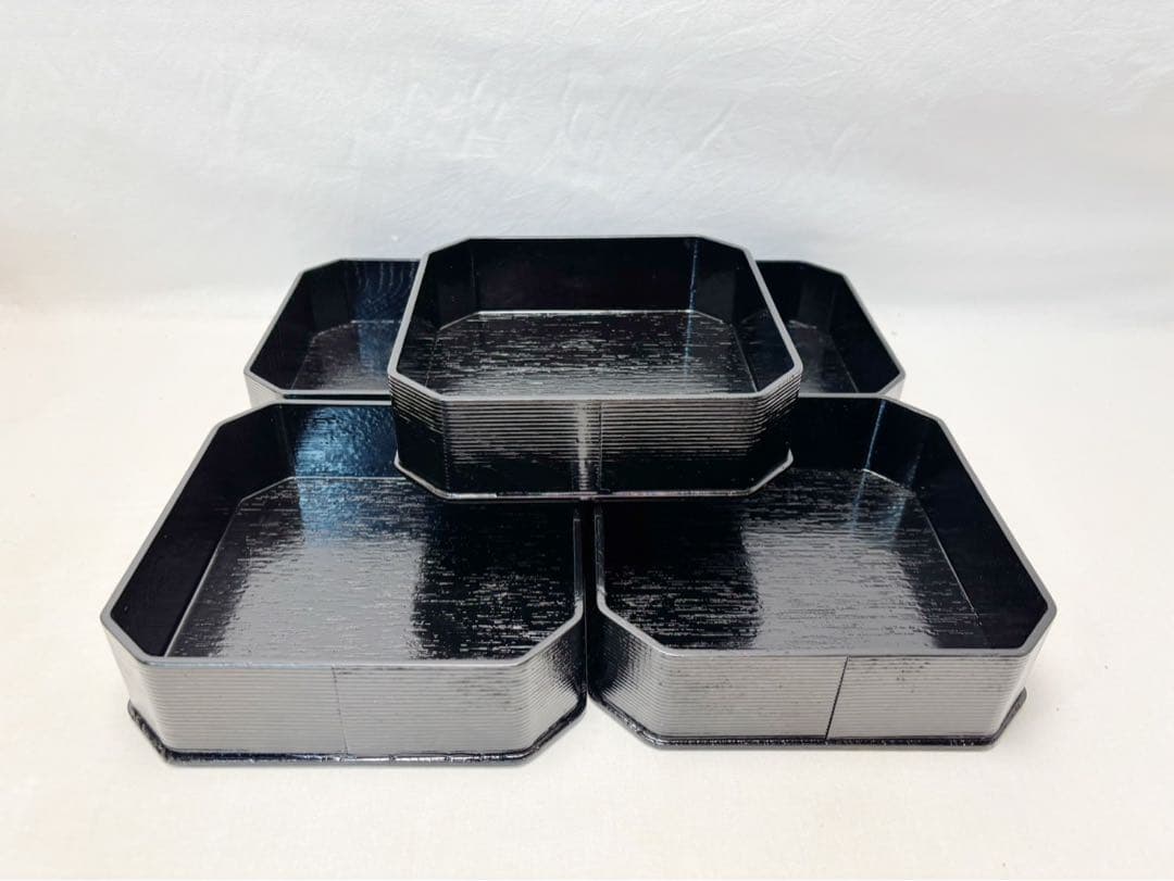 ほぼ未使用 懐石道具 木製柿合塗 5段縁高重 茶懐石