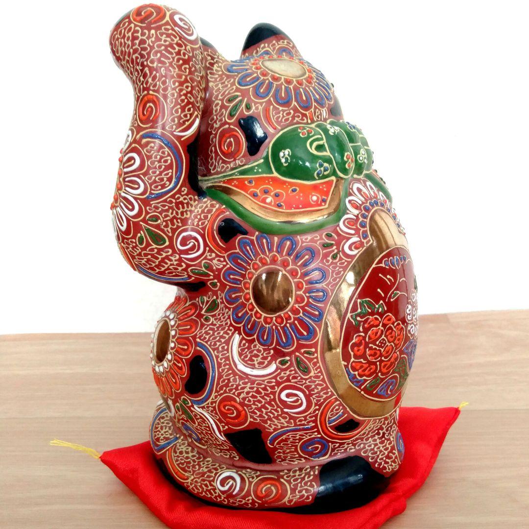 九谷焼　八橋窯　招き猫　7号 (20cm)　美品　縁起物　左手　千客万来