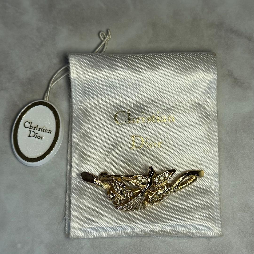 Christian Dior ブローチ ヴィンテージ 鳥 花 ゴールド