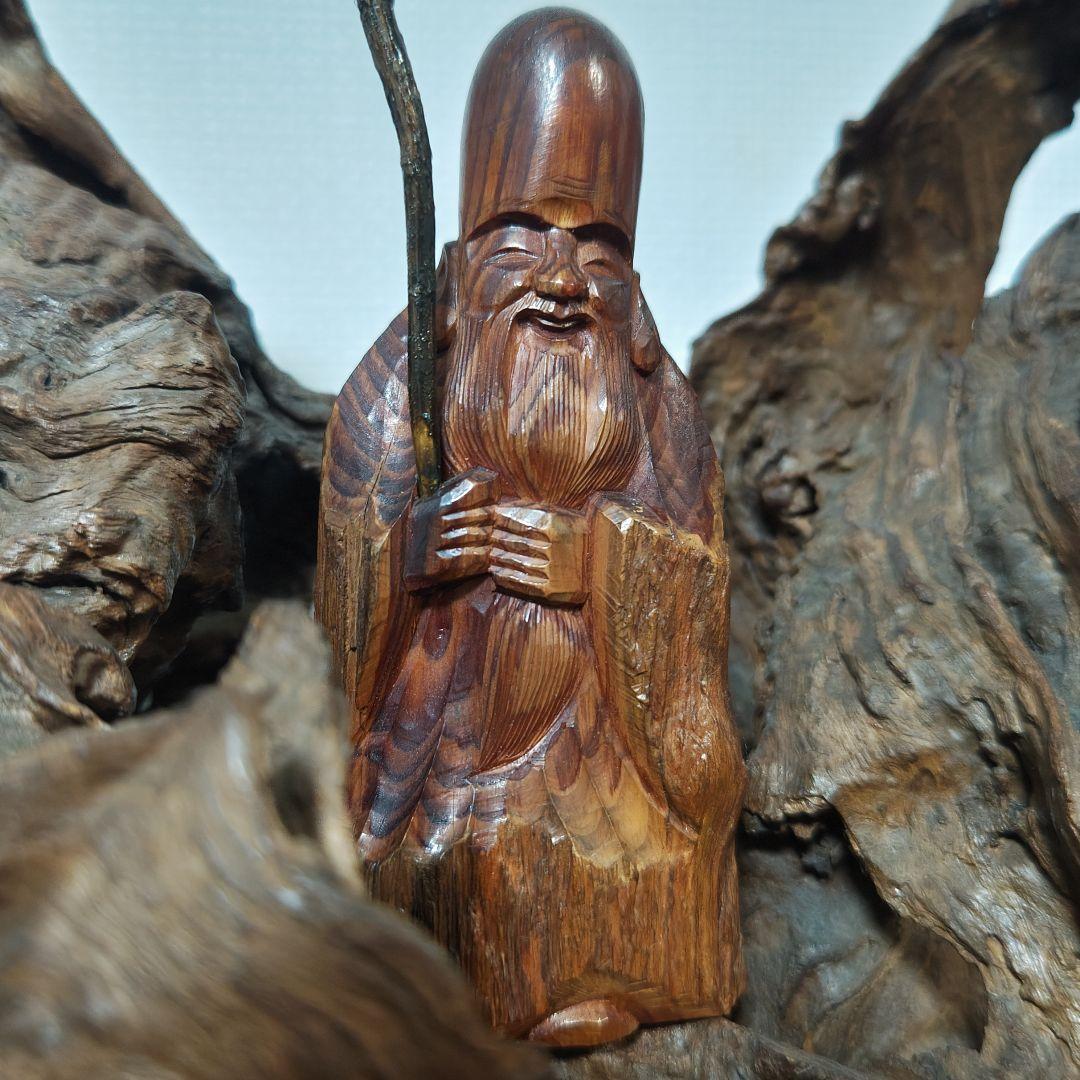 福禄寿 木彫り 天然木 台座付 - メルカリ