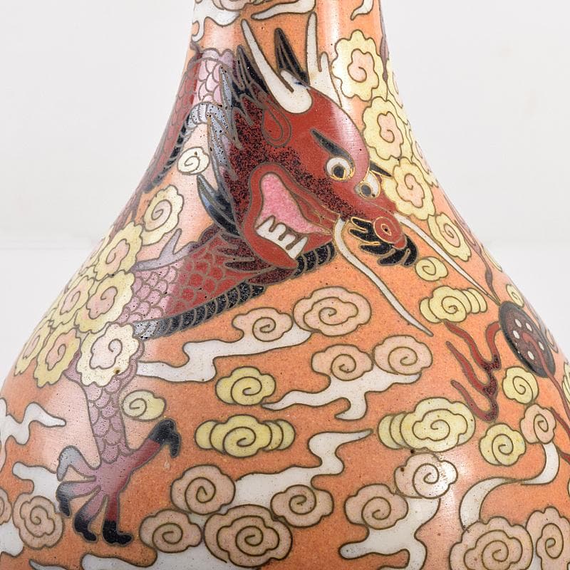 中国 景泰藍 古七宝琺瑯彩 雲竜文 蕾口瓶 共箱 D R7822