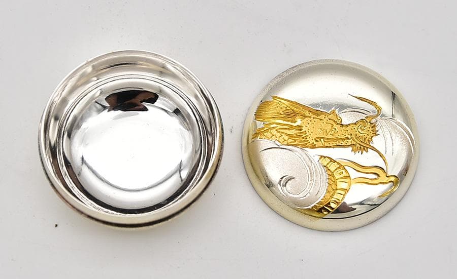 美品 純銀 ボンボニエール 香合 金象嵌 刻印 龍文様 辰 龍神様 共箱