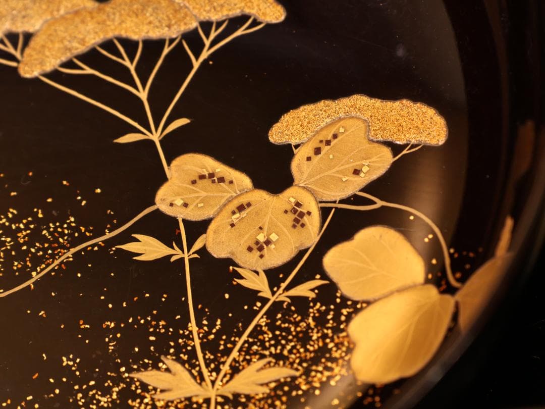 BK427 時代輪島塗 秋乃図金蒔絵 吸物椀 五客 木製 茶 懐石 菓子 螺鈿