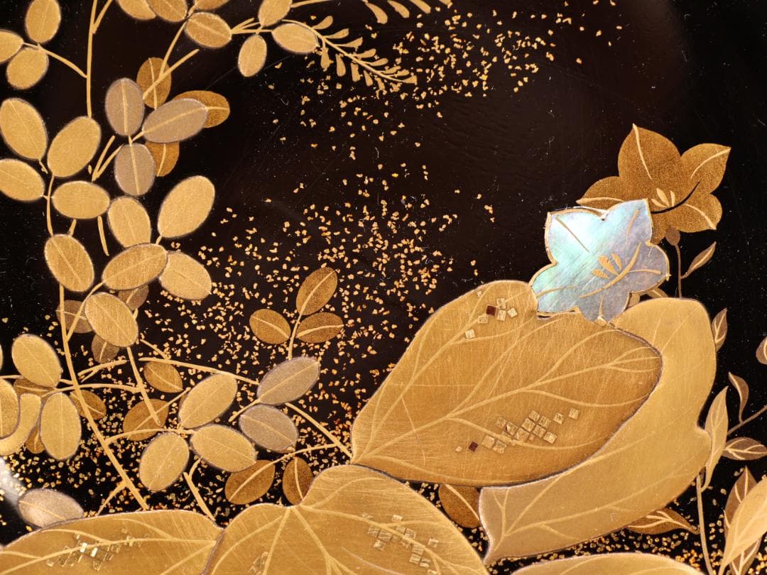 BK427 時代輪島塗 秋乃図金蒔絵 吸物椀 五客 木製 茶 懐石 菓子 螺鈿