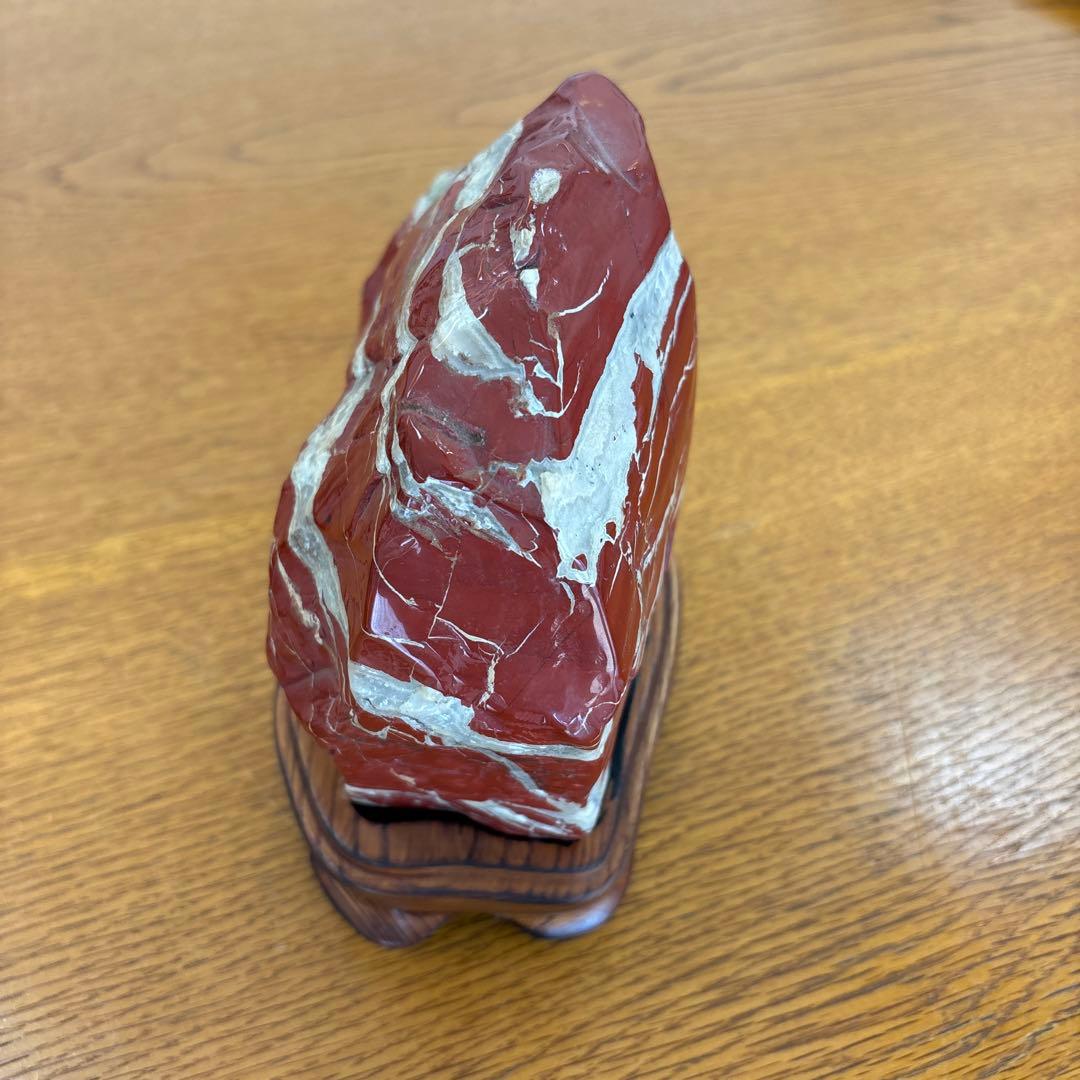 佐渡 赤玉石 天然石 鑑賞石 赤石 置物 重さ3㎏強 木台付