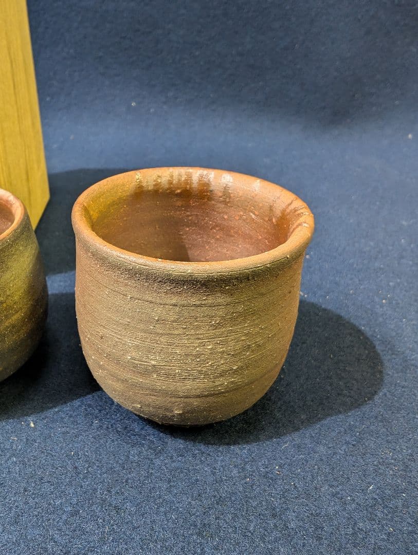 備前焼 備前市無形文化財 榊原 清人 天人窯 湯呑み 2客 共箱 木箱 夫婦