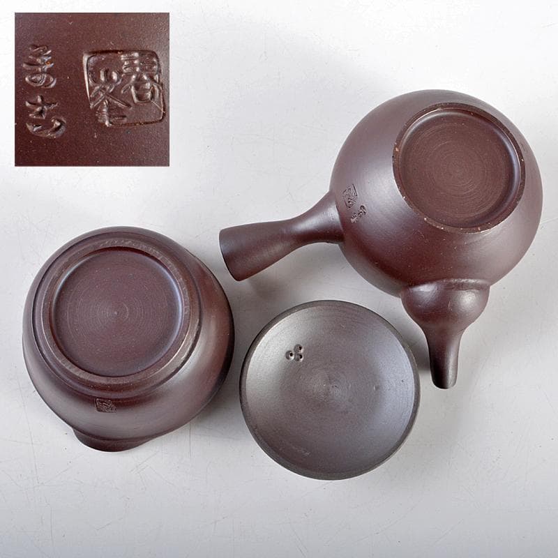 煎茶道具萬古焼春峰造花文玉露揃小さな茶器揃共箱MR5313