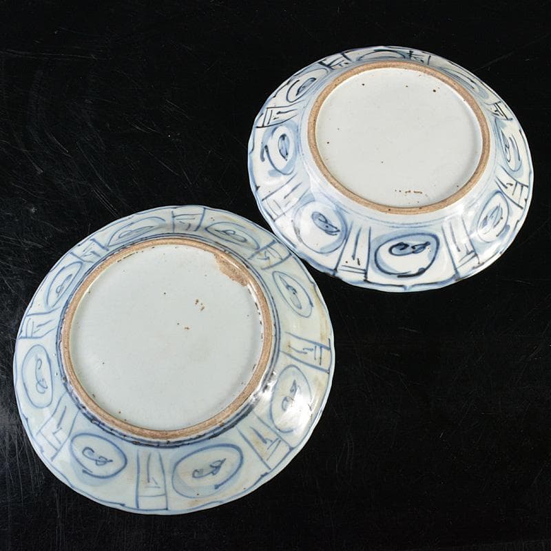 中国 青花 魚藻文 神獣文 鉢 皿 一對 M R6200