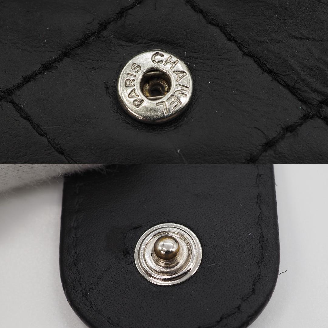CHANEL シャネル カンボンライン ミドル 2つ折り財布 黒×シルバー