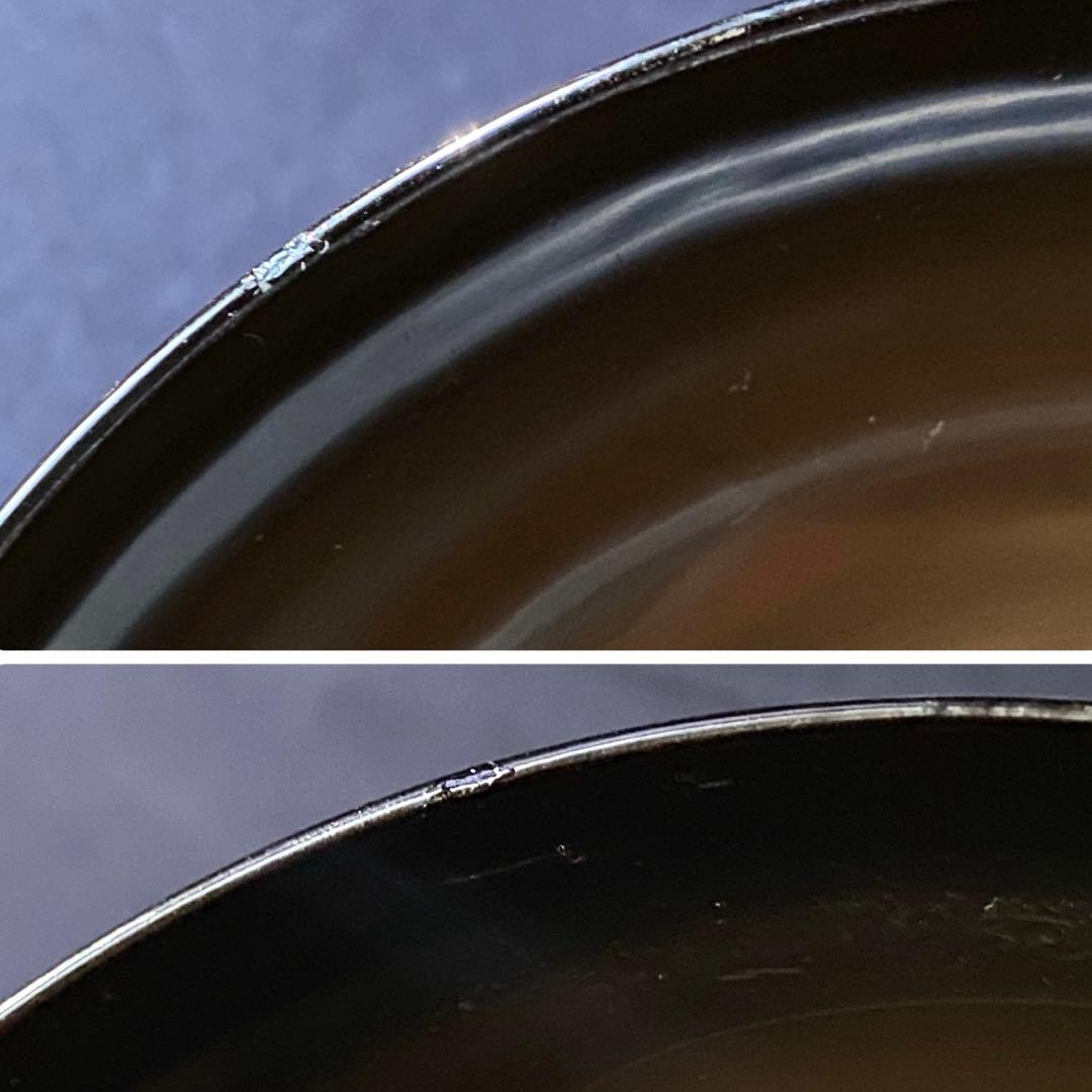 大正時代物・骨董 天然木製黒色漆器椀 金蒔絵・風景画に松葉 菓子椀・