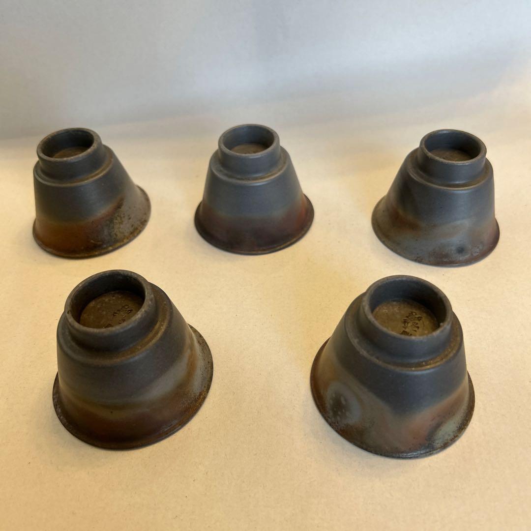 値引き』備前焼 藤田龍峰 煎茶器 煎茶碗5客 青備前