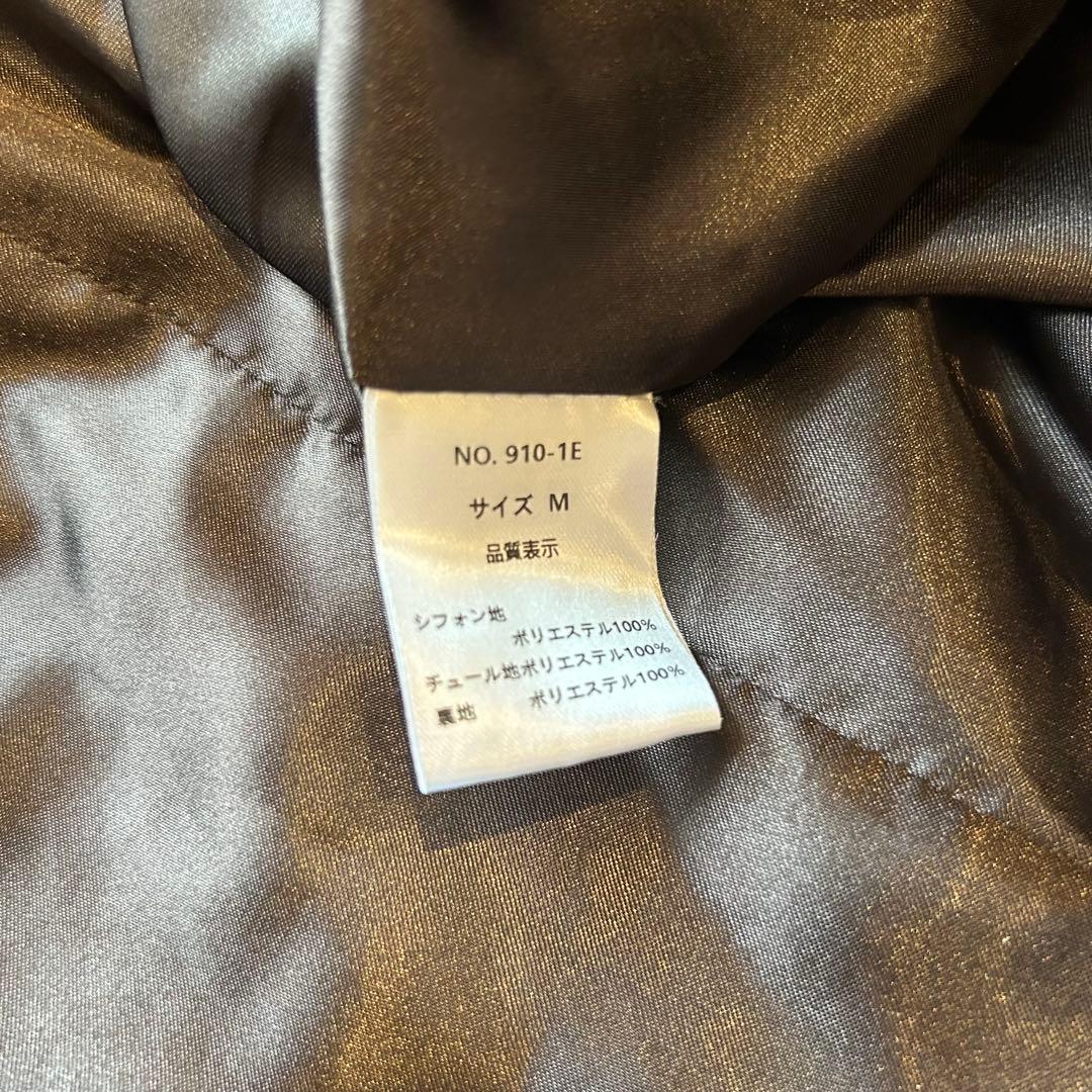 【美品】niana Vネックシアースリーブドレス　チャコール Mサイズ 結婚式