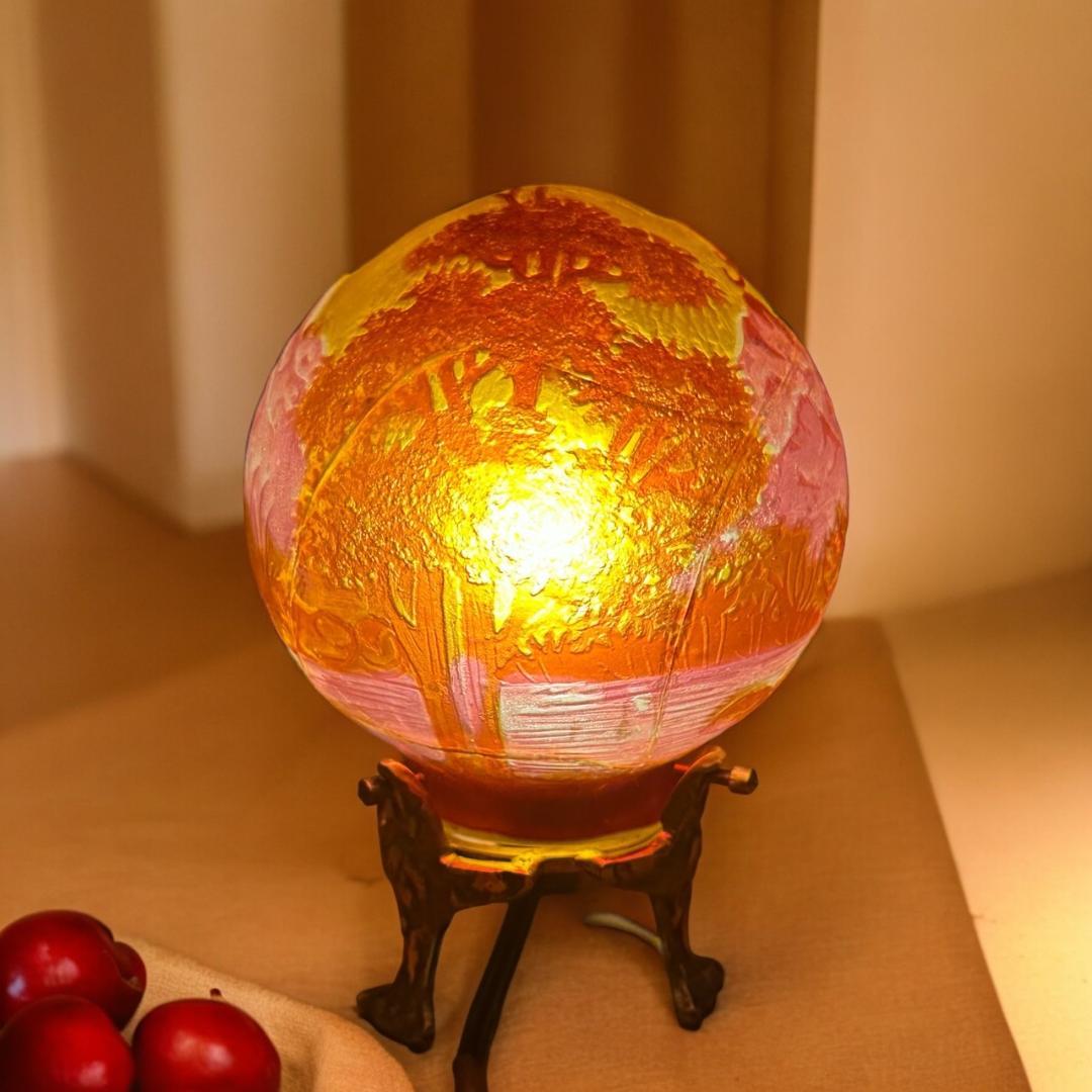 エミールガレ フラワー型 卓上照明 技法スフレ 被せガラス 高さ22