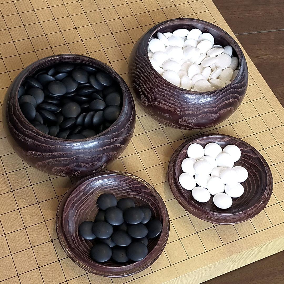 卓上碁盤 蛤碁石 那智黒25号 白180個 黒181個 木製碁笥 セット