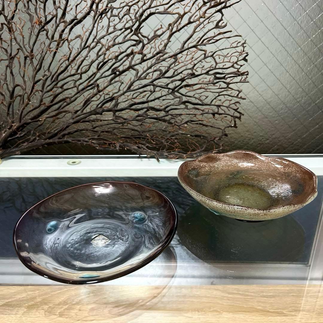 骨董 琉球ガラス 工芸ガラス 現代の名工 稲嶺盛吉 3色泡ガラス 小鉢