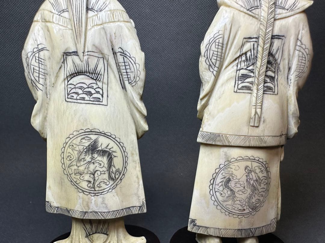 極上 中国美術 置物 唐物骨（皇帝皇后） 細密細工 天然素材 骨董