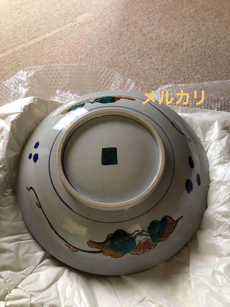 彩磁彩　野辺華　飾皿　浅蔵五十吉氏作　共箱入　37㎝