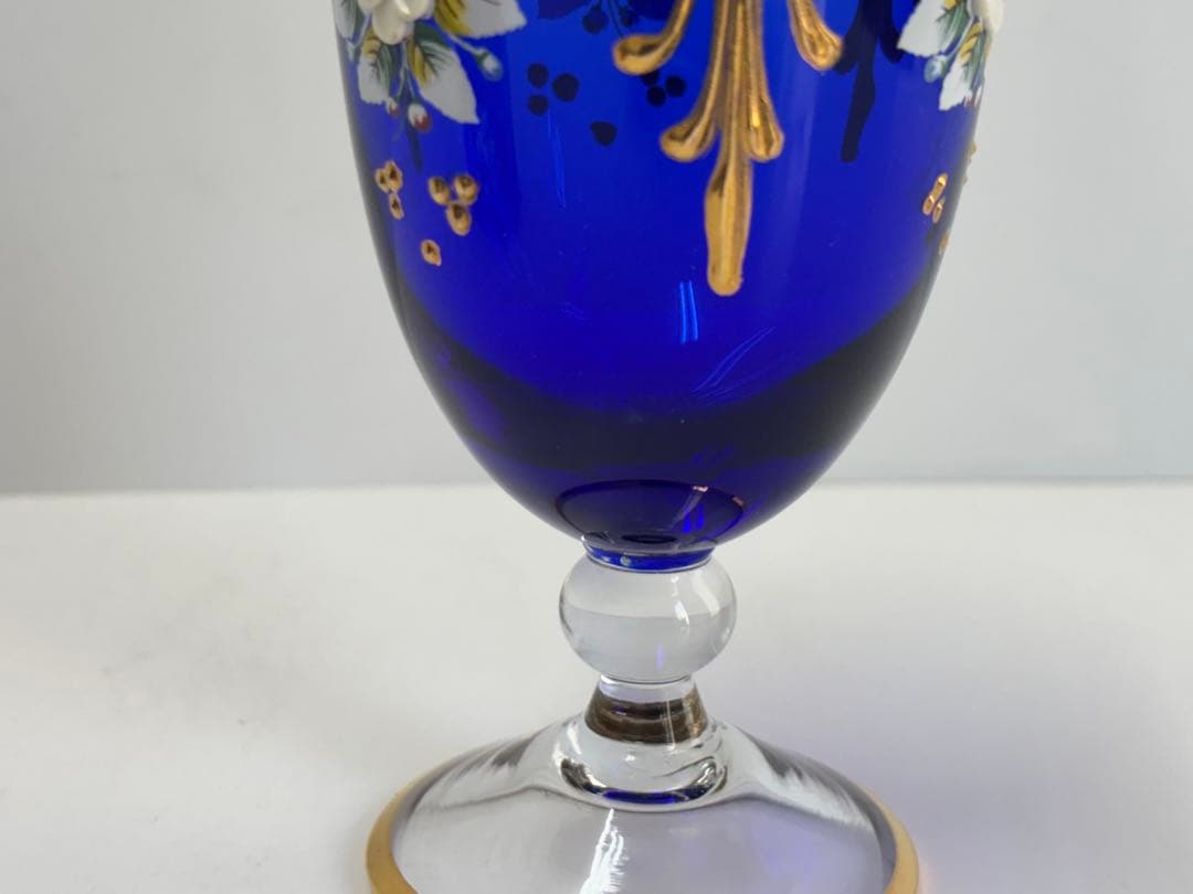 ベネチアンガラス 赤と青の花柄グラスセット 赤と青の花柄