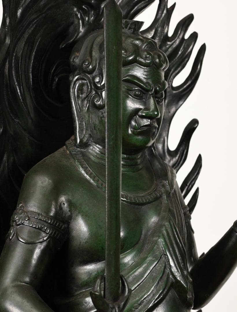 本物保証 般若純一郎 作 「 不動明王立像 」 ブロンズ 高98㎝ 重27.5㎏