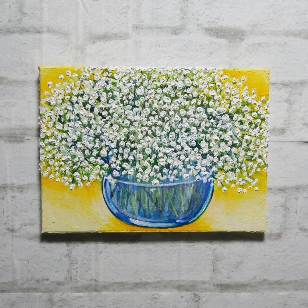 油絵 油彩 油彩画 絵 絵画 【カスミソウ 】