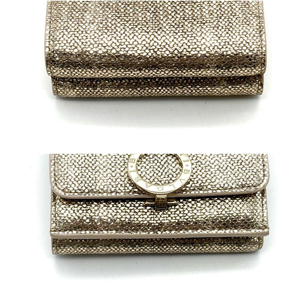 未使用◆現行◆BVLGARI 三つ折り財布 パイソン サークルロゴ ゴールド