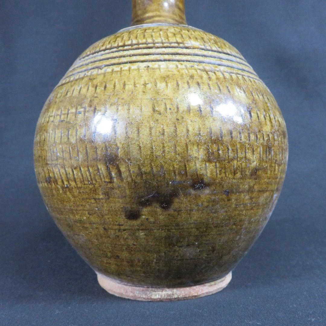 古相馬 上野目 飴釉 飛鉋 壺 徳利 花器 民藝 時代物 窯傷