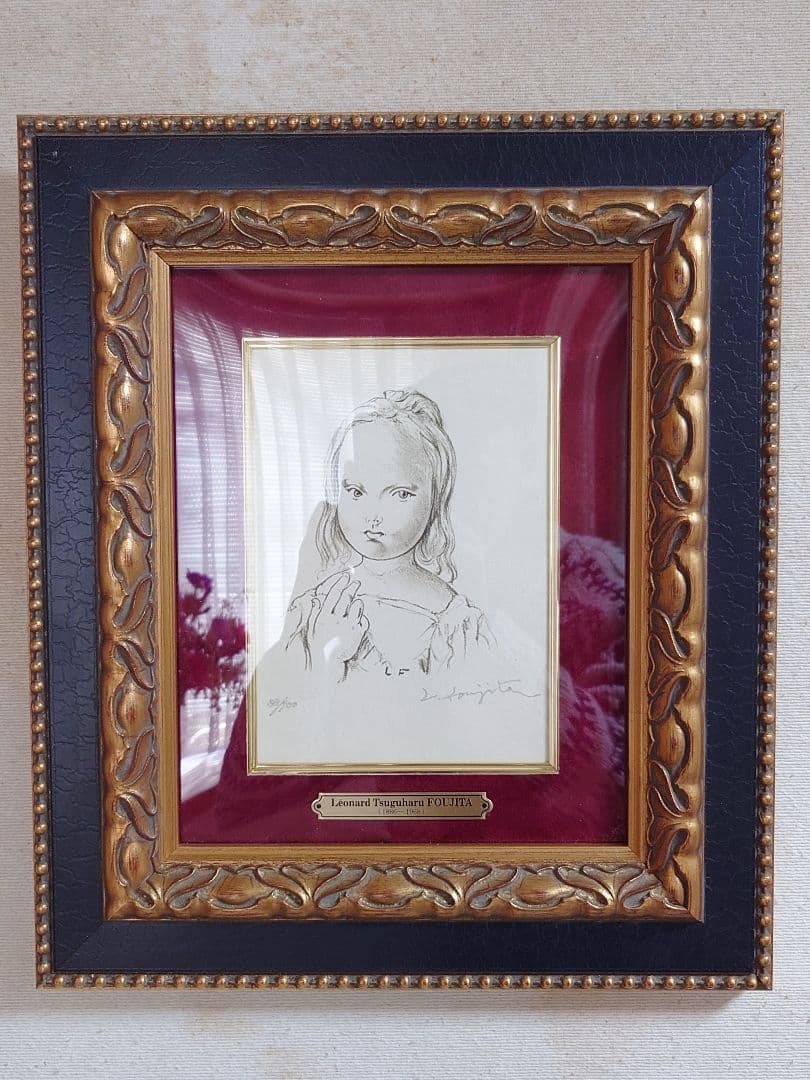 リトグラフ、真作保証】藤田嗣治 少女 直筆サイン、エディションNO入