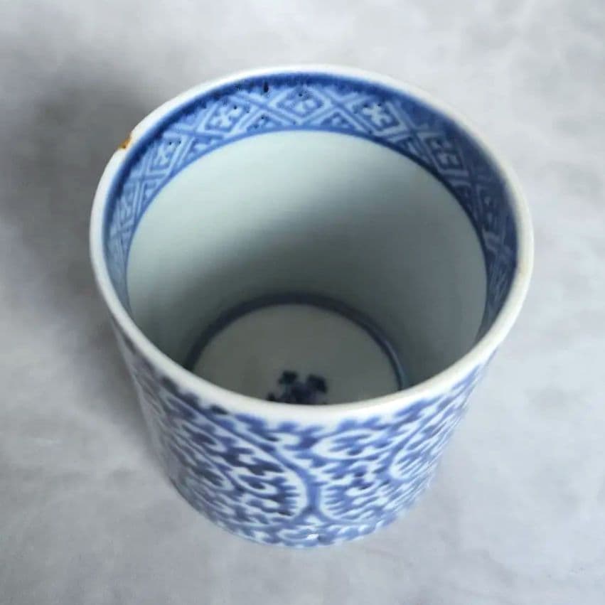 古伊万里　染付　蛸唐草　小猪口　覗き　向付　江戸時代　骨董　金継ぎ　アンティーク