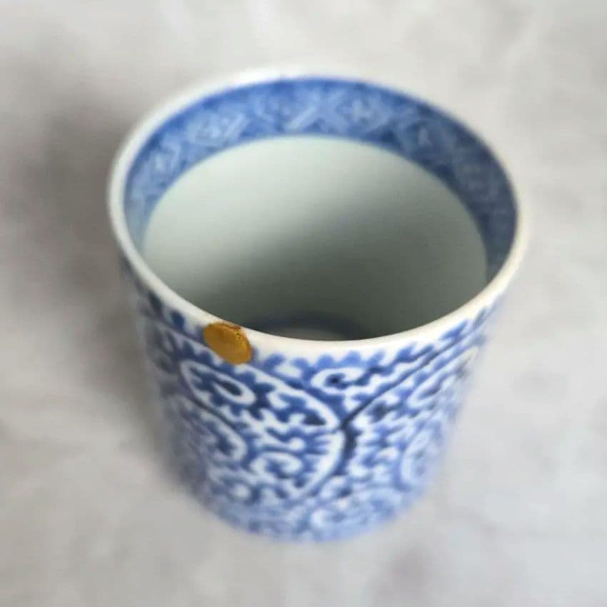 古伊万里　染付　蛸唐草　小猪口　覗き　向付　江戸時代　骨董　金継ぎ　アンティーク