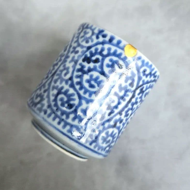 古伊万里　染付　蛸唐草　小猪口　覗き　向付　江戸時代　骨董　金継ぎ　アンティーク
