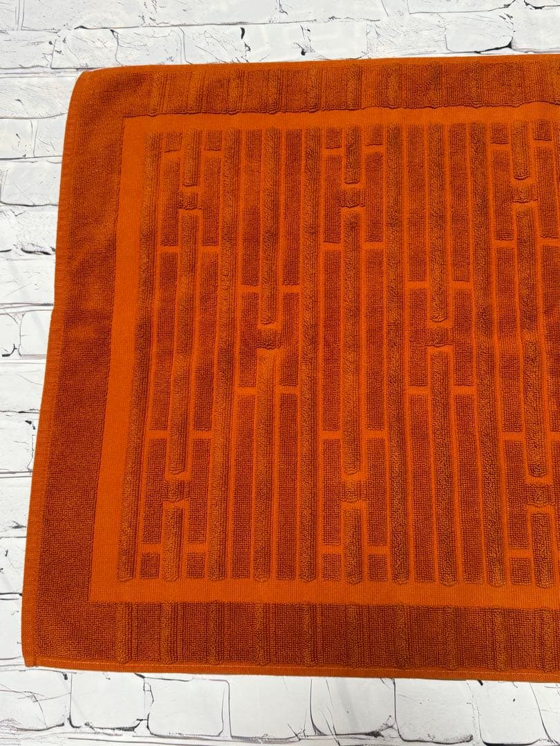 HERMES オレンジ バスマット　大判サイズ　H柄織　エルメス