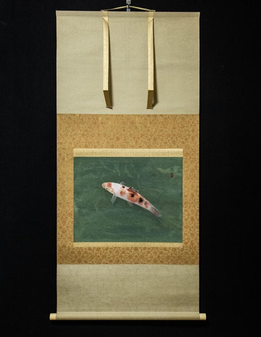 掛軸-1425　梶喜一　鯉　共箱　二重箱　太巻 掛軸-1425 梶喜一 鯉 共箱 二重箱 太巻 - メルカリ
