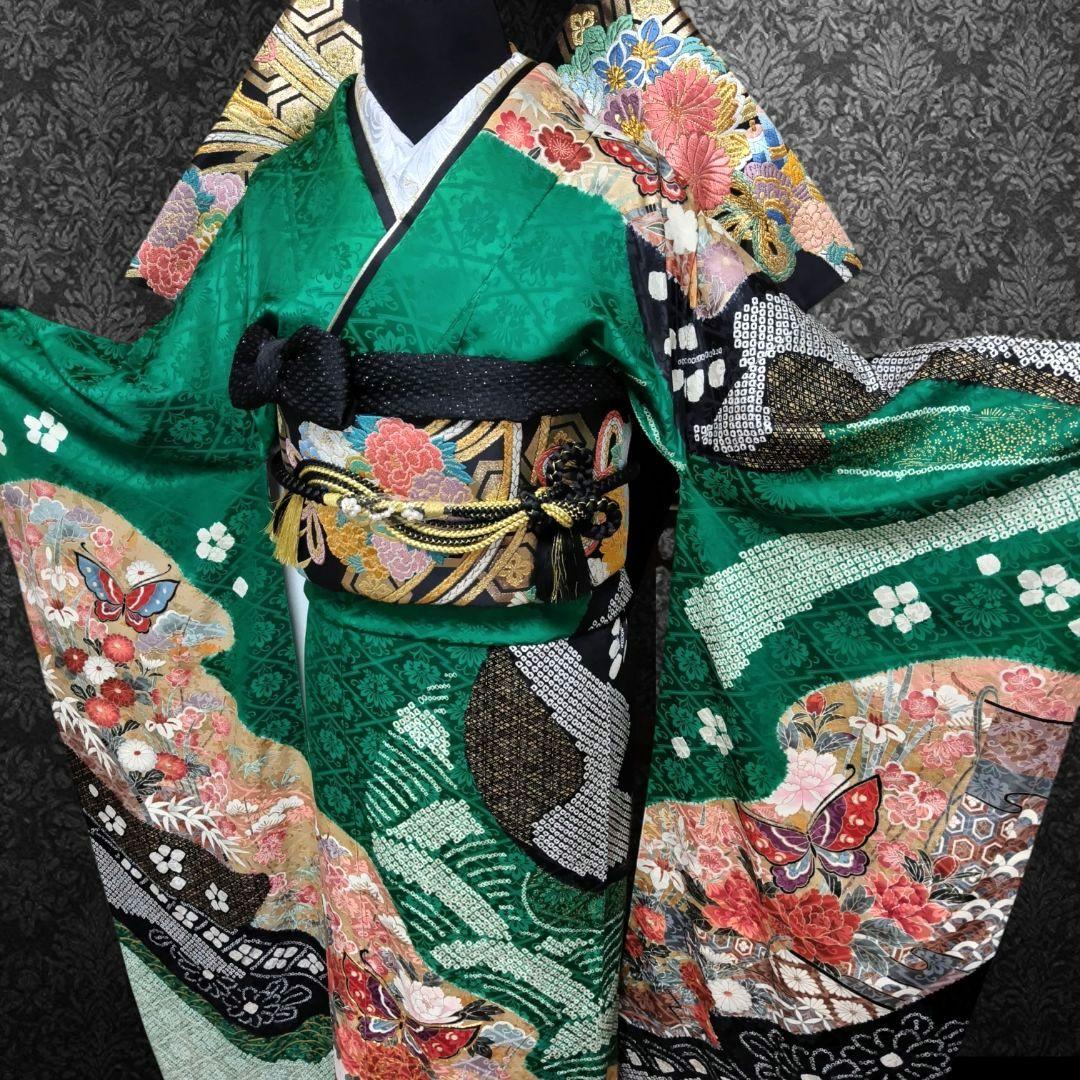 振袖フルセット(7点)・成人式・絞り・鹿の子 ・金彩・古典・熨斗 絞り