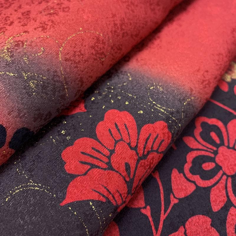 507z9☆人気！振袖 モダン シック 金彩 地紋 赤黒☆結婚式 成人式