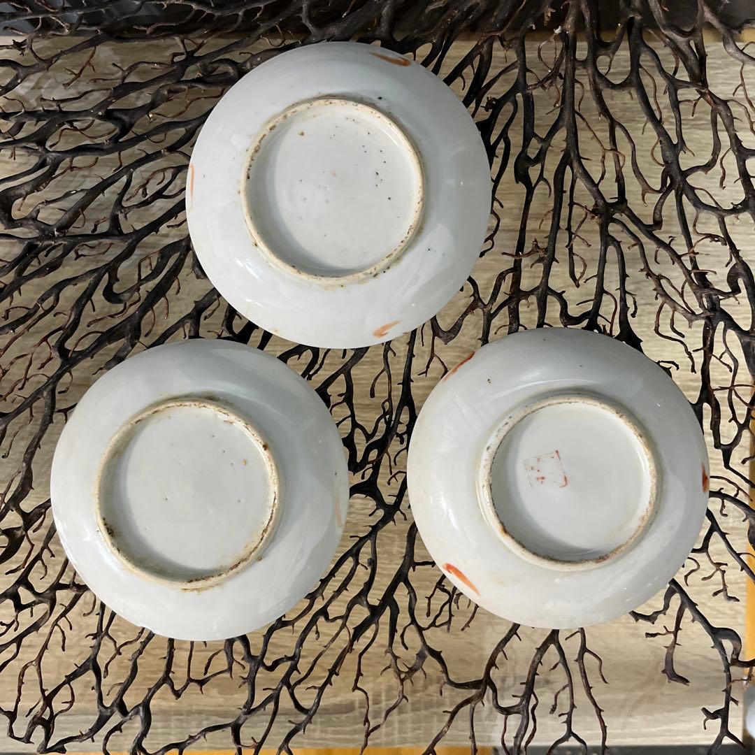 骨董 中国 古玩 古陶 清代 粉彩 蝶々 小皿 手塩皿 3客 バラ売り