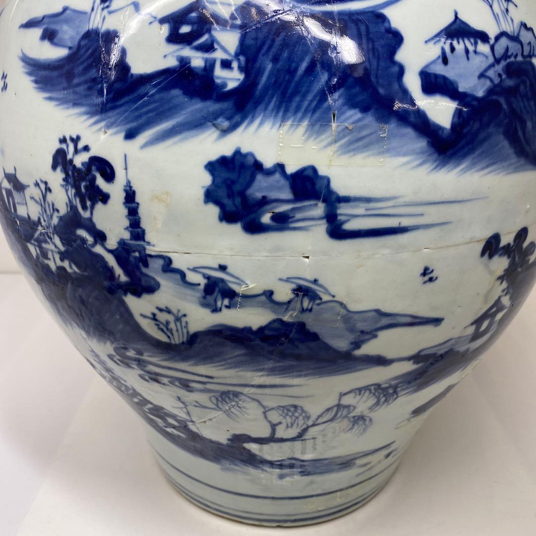 中国明時代 古染付 大壷 高さ約38.5㎝ タトサ 東さ