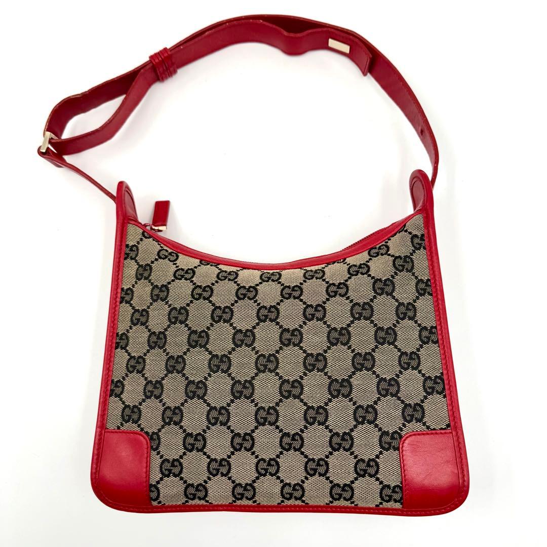 【鑑定済】Gucci グッチ GGキャンバス ワンショルダー バッグ赤 レッド