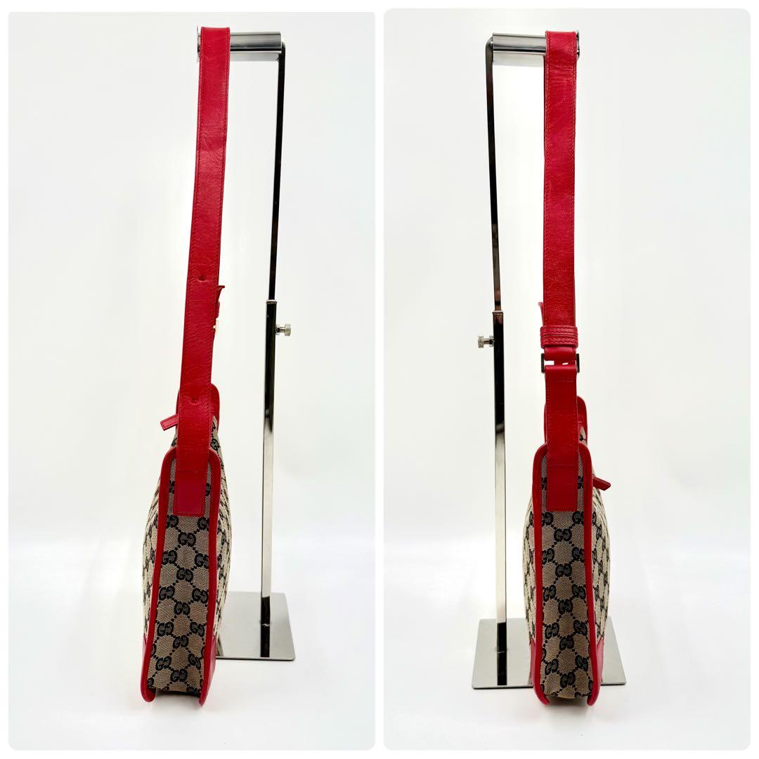 【鑑定済】Gucci グッチ GGキャンバス ワンショルダー バッグ赤 レッド